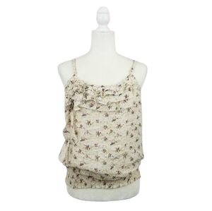 Mine sleeveless flower print ruffled gauzy top women's size L